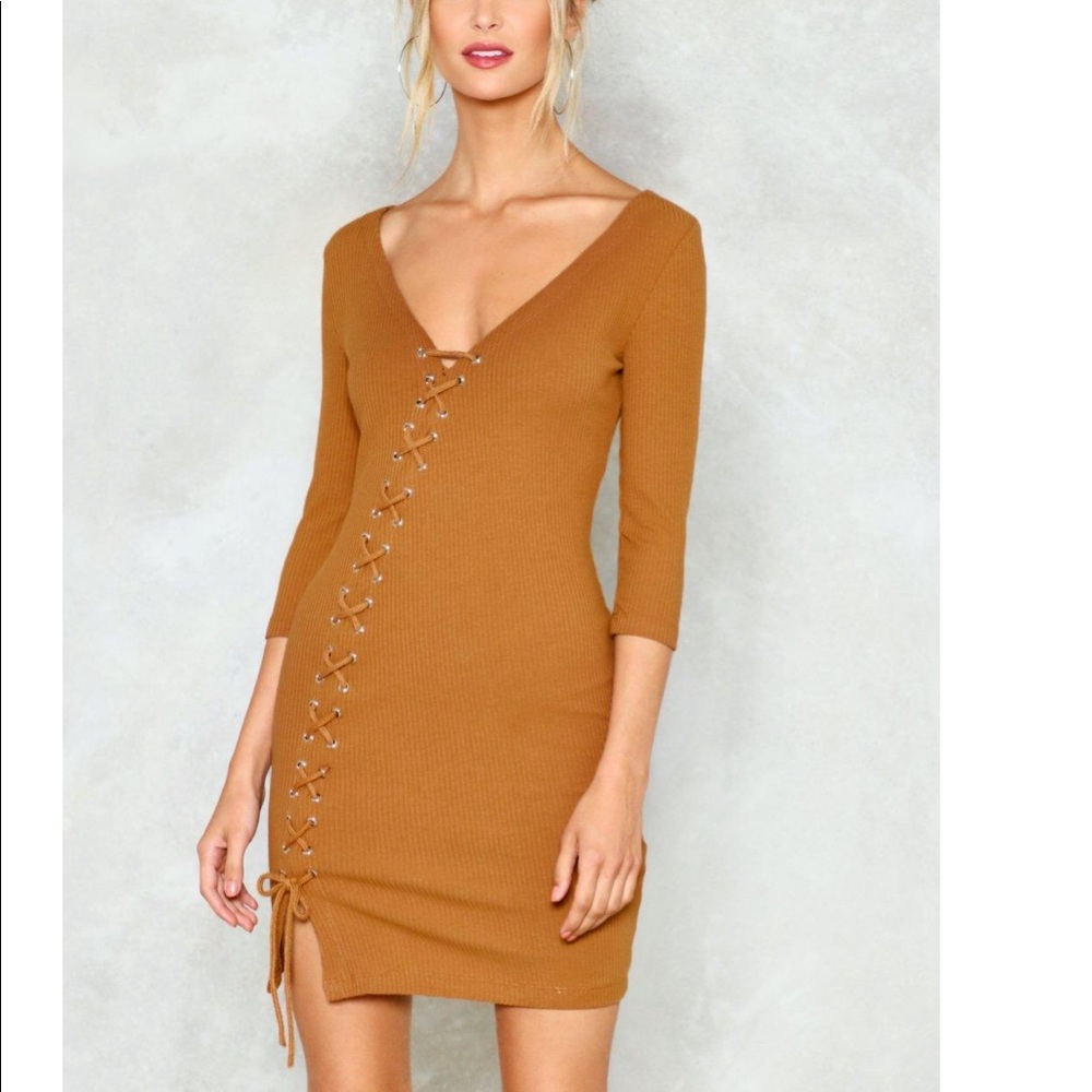 Nasty gal long sleeve together lace up dress